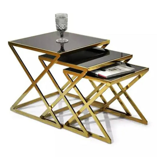 set of three center table with elegant golden legs - 1318