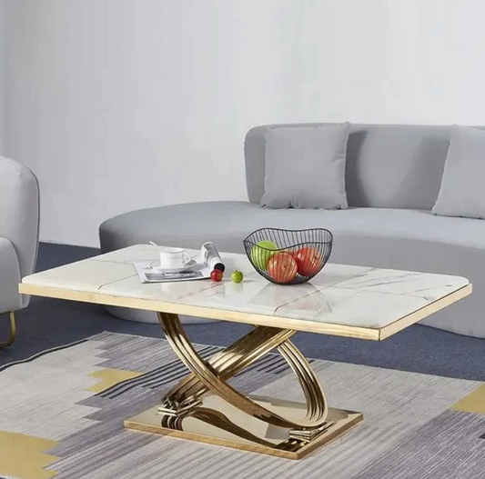 Luxurious Marble Top Coffee Table with Stainless Steel Base - 1381