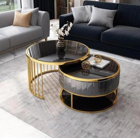 Modern Round Gold & Black Nesting Coffee Table Set - 1378
