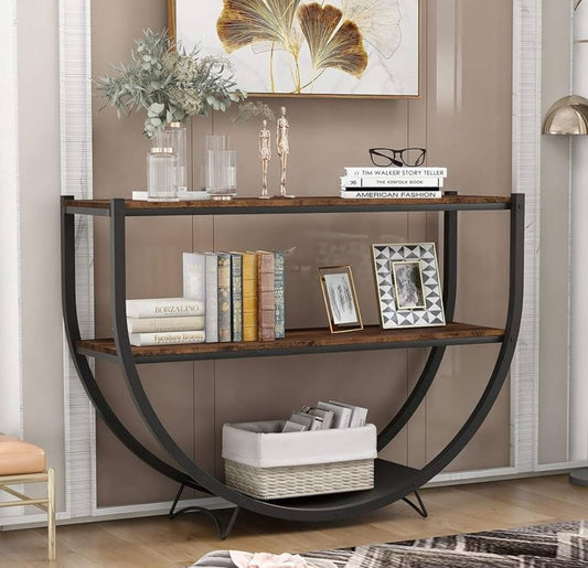 Entryway Table Metal Demilune-shape Textured Console Table- 1380
