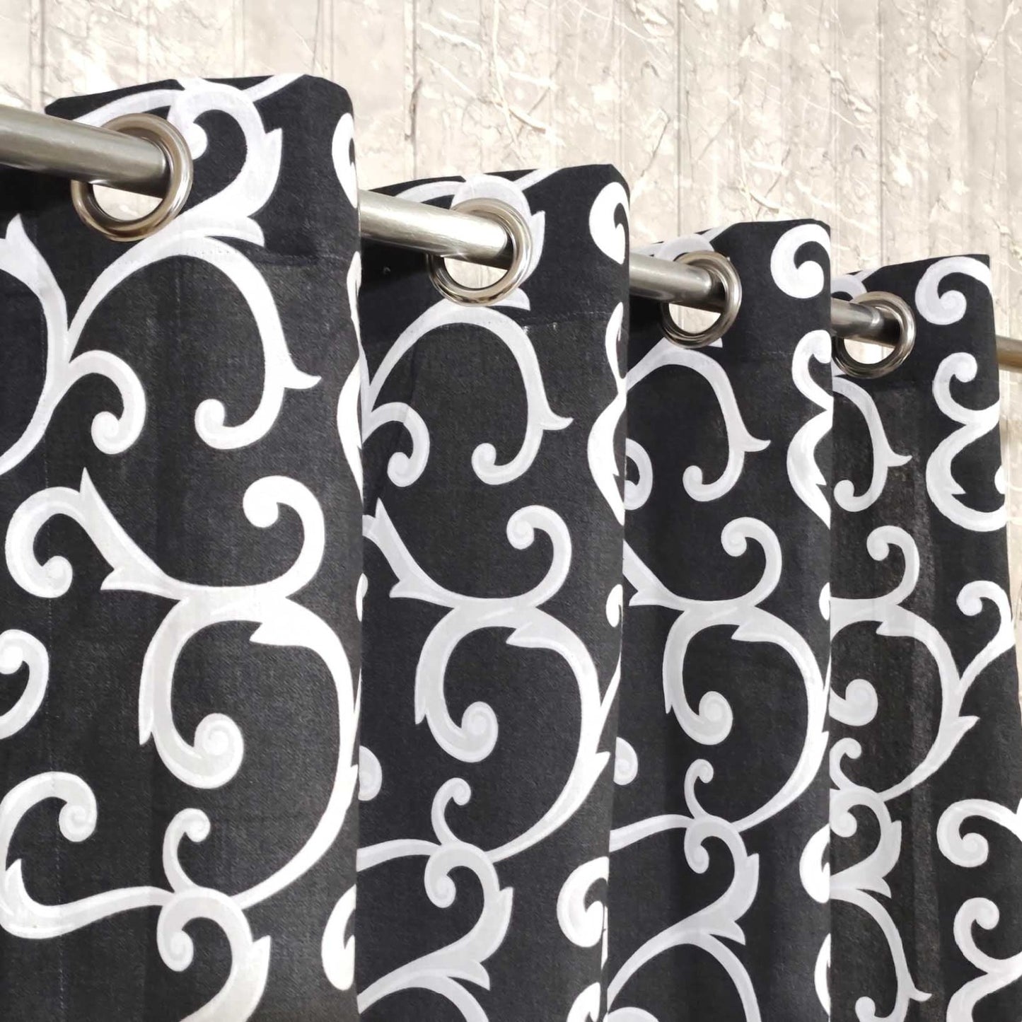 2 Pcs Printed Curtains Pair with Lining - 1149