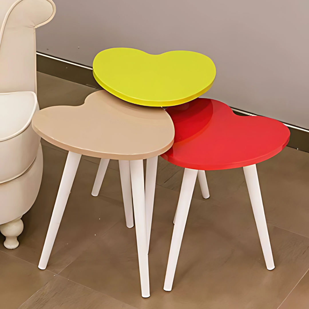 Set of 3 Heart Shaped Wooden Coffee Table - 1505