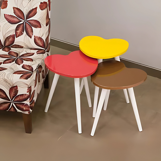 Set of 3 Heart Shaped Wooden Coffee Table - 1506