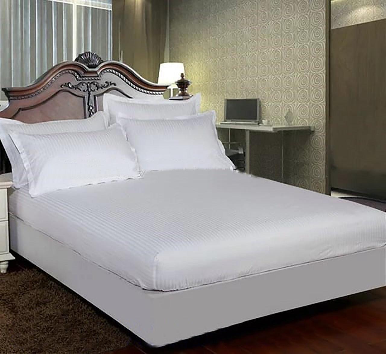 3 PCs Satin Strips Fitted Sheet with Pillow cover - 92Bedding