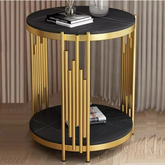 Bedroom Bedside Table, 2-tier Marble Round Coffee Table Hotel Office Living Room Reception Coffee Table Sofa Table