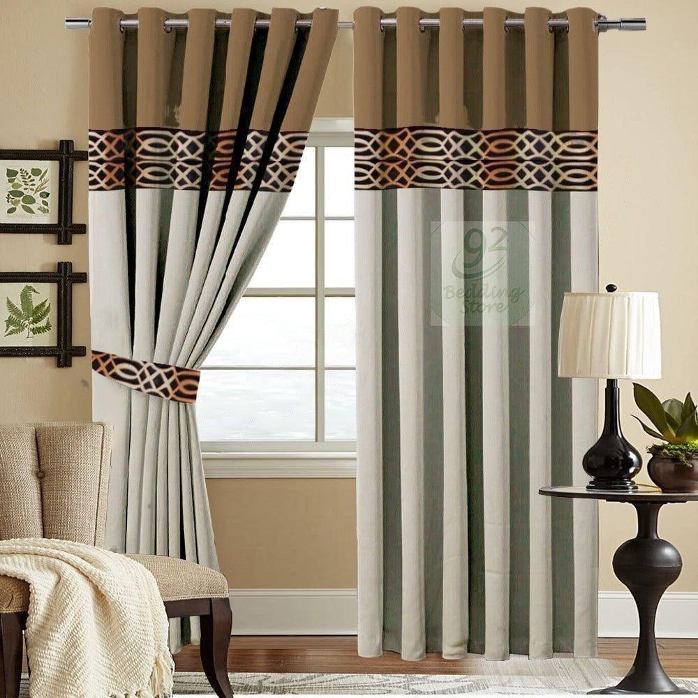 2 Pc's Luxury Velvet Embroidered Curtains Double Shaded With 2 Belts 47 - 92Bedding