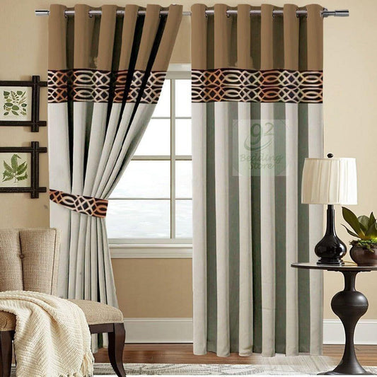 2 Pc's Luxury Velvet Embroidered Curtains Double Shaded With 2 Belts 47 - 92Bedding