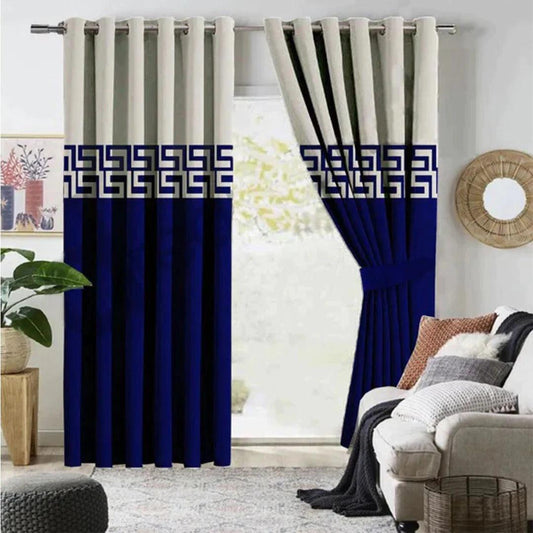 2 Pc's Luxury Velvet Embroidered Curtains Double Shaded With 2 Belts 52 - 92Bedding