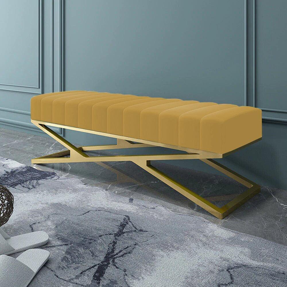 Modern Velvet Upholstered Ottoman Bench in Gold -810 - 92Bedding