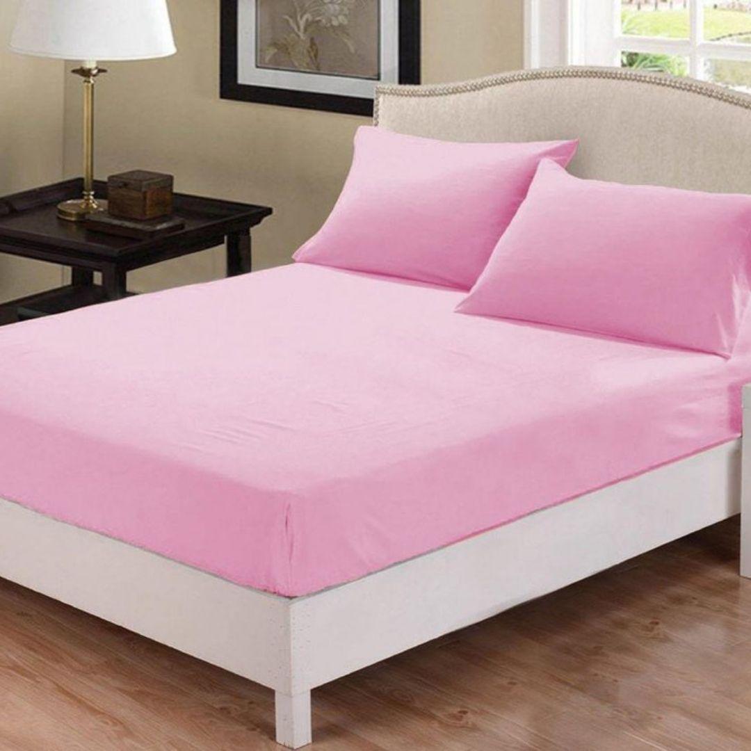Fitted Sheet Rich Cotton Light Pink With Pillow Cover - 92Bedding