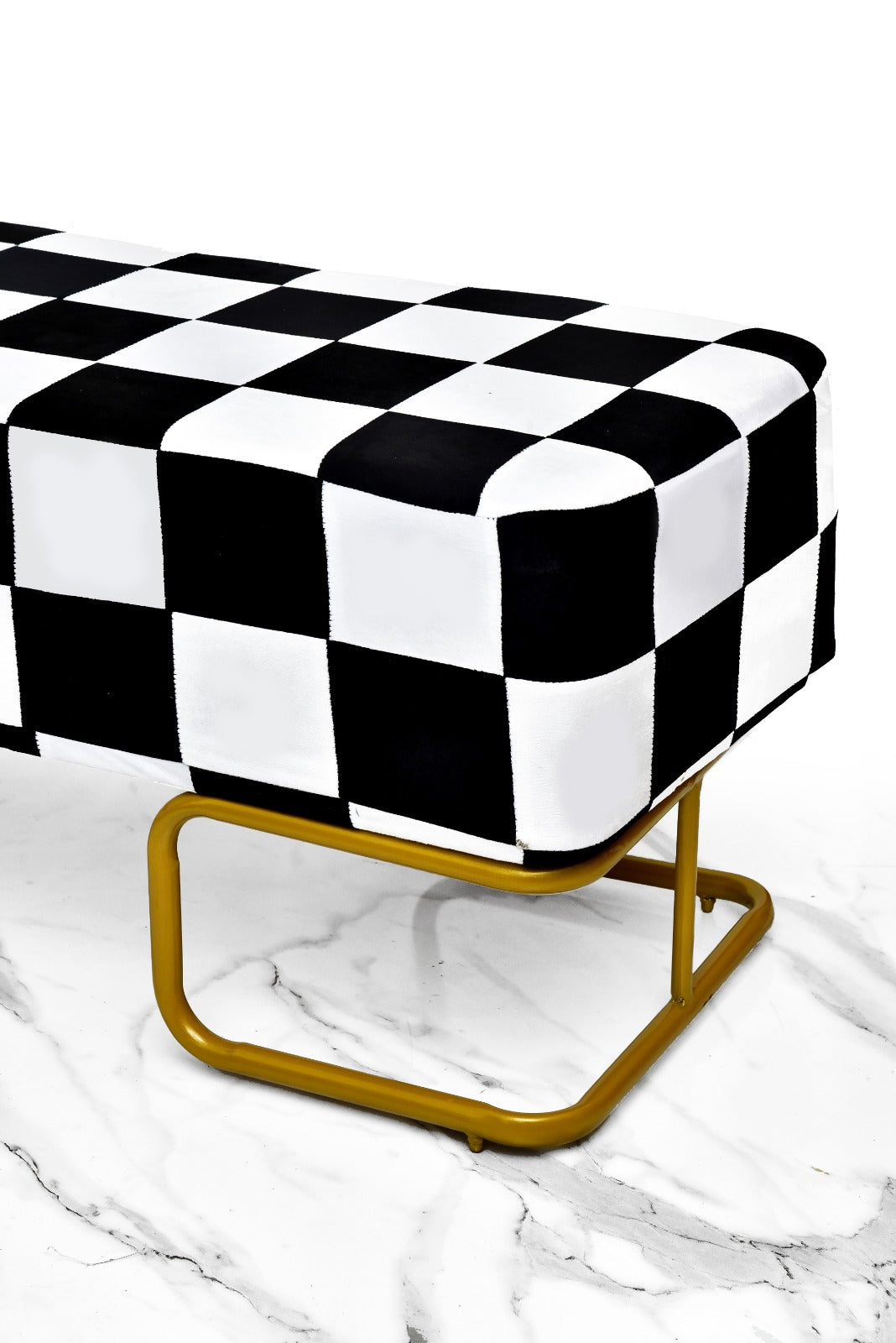 Luxury Printed Velvet Wooden stool 3 Seater With Steel Stand -1255