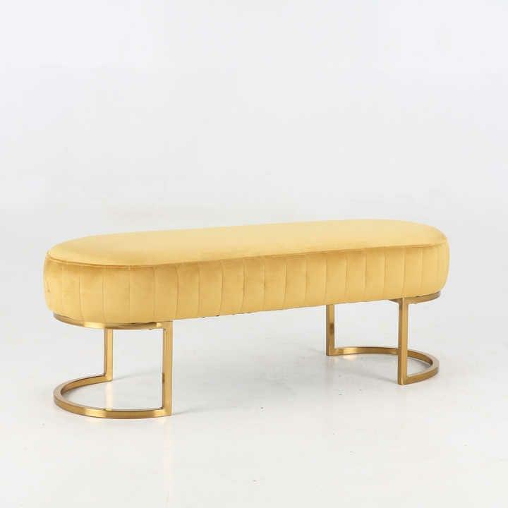 3 Seater Luxury Velvet Stool With Golden Steel Stand -1099 - 92Bedding