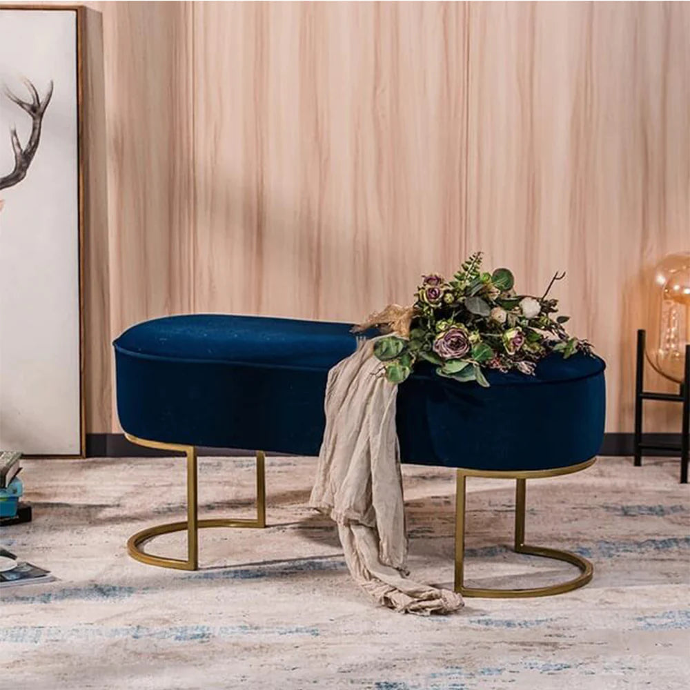 3 Seater Luxury Velvet Stool With Golden Steel Stand -1128 - 92Bedding