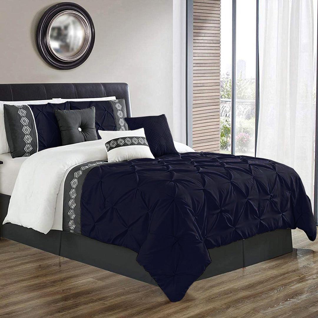 8 Pcs Pintuck Embroidered Duvet Set - Blue 02 - 92Bedding