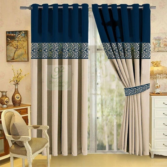 2 Pc's Luxury Velvet Embroidered Curtains Double Shaded With 2 Belts 43 - 92Bedding