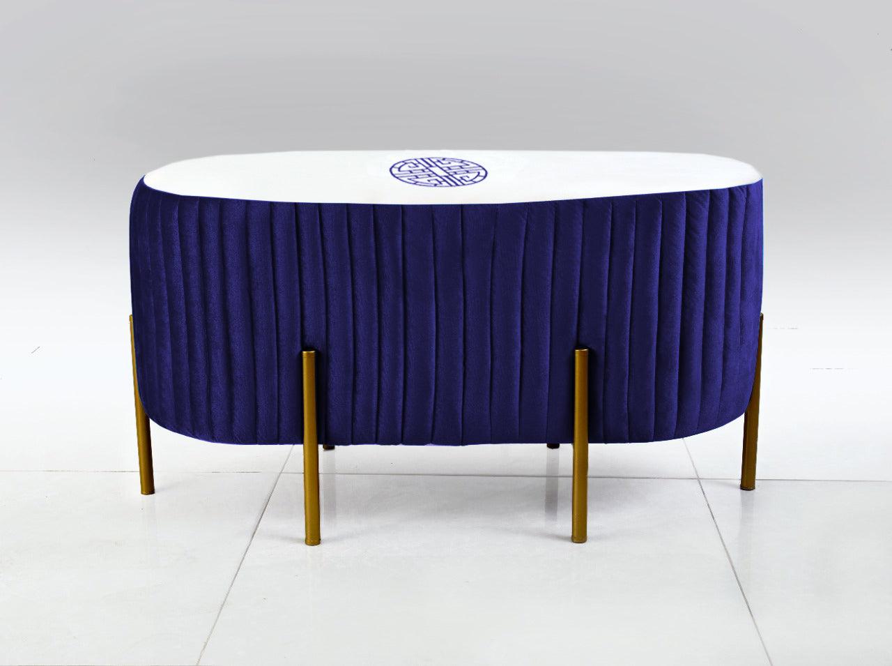 2 Seater Luxury Embroidered Velvet Stool With Steel Stand-888 - 92Bedding