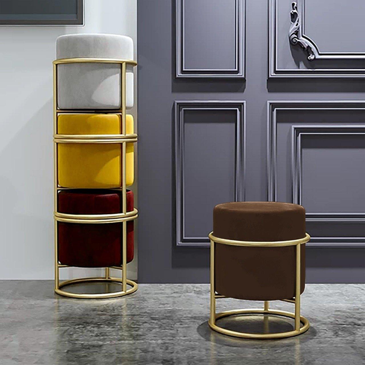 Luxury Wooden Round stool With Steel Stand -317 - 92Bedding