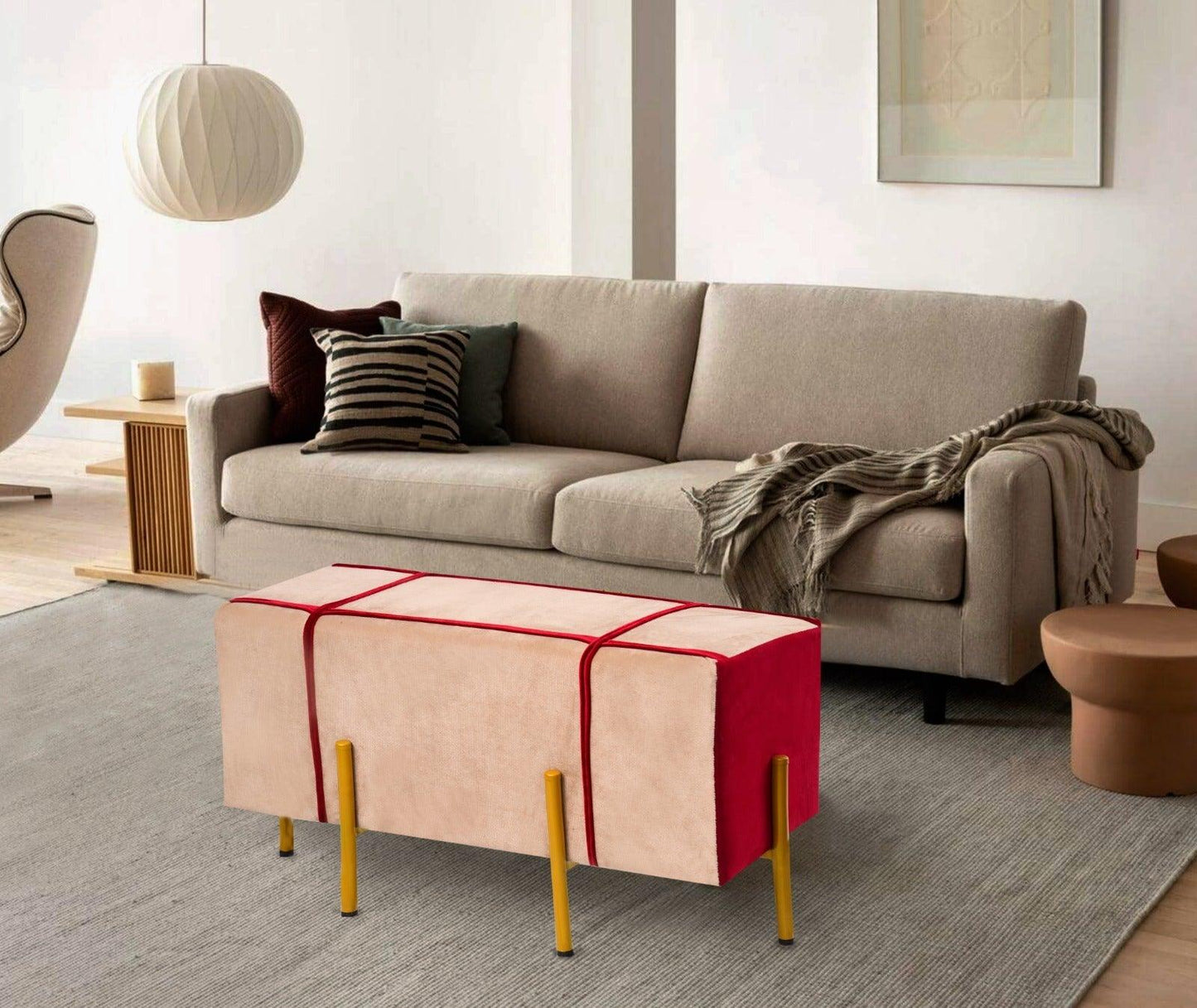 2 Seater Luxury Velvet Stool With Steel Stand -1153 - 92Bedding