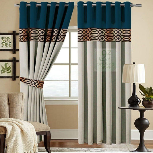 2 Pc's Luxury Velvet Embroidered Curtains Double Shaded With 2 Belts 45 - 92Bedding