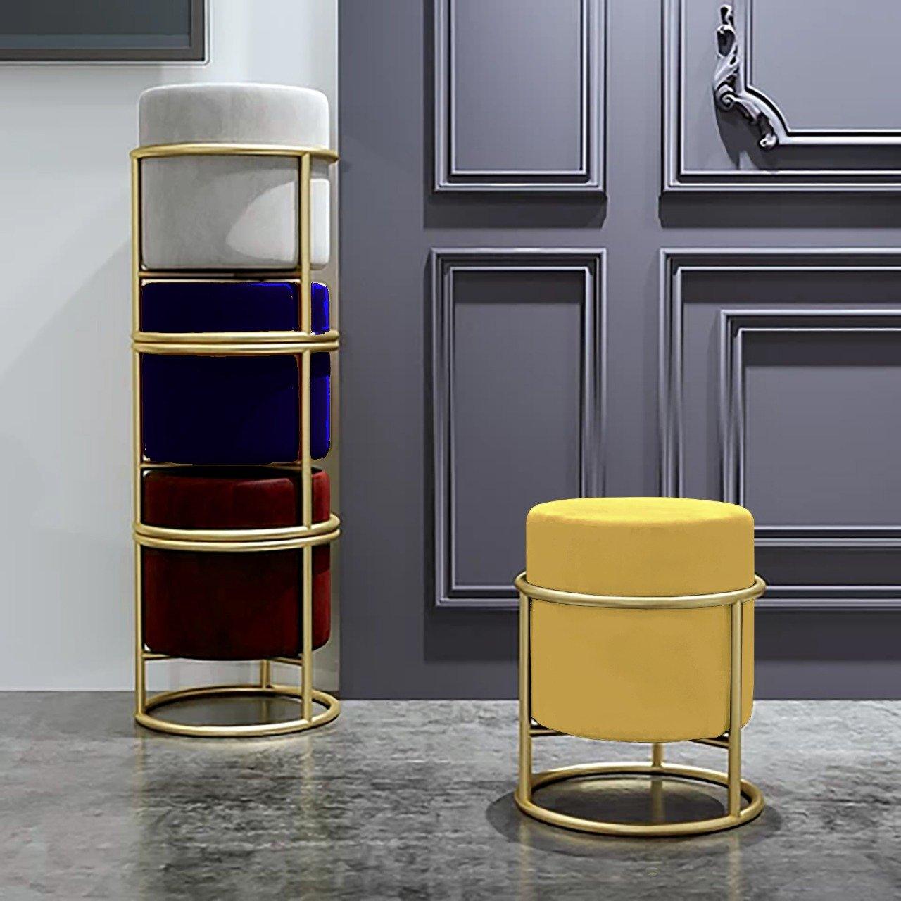 Luxury Wooden Round stool With Steel Stand -312 - 92Bedding