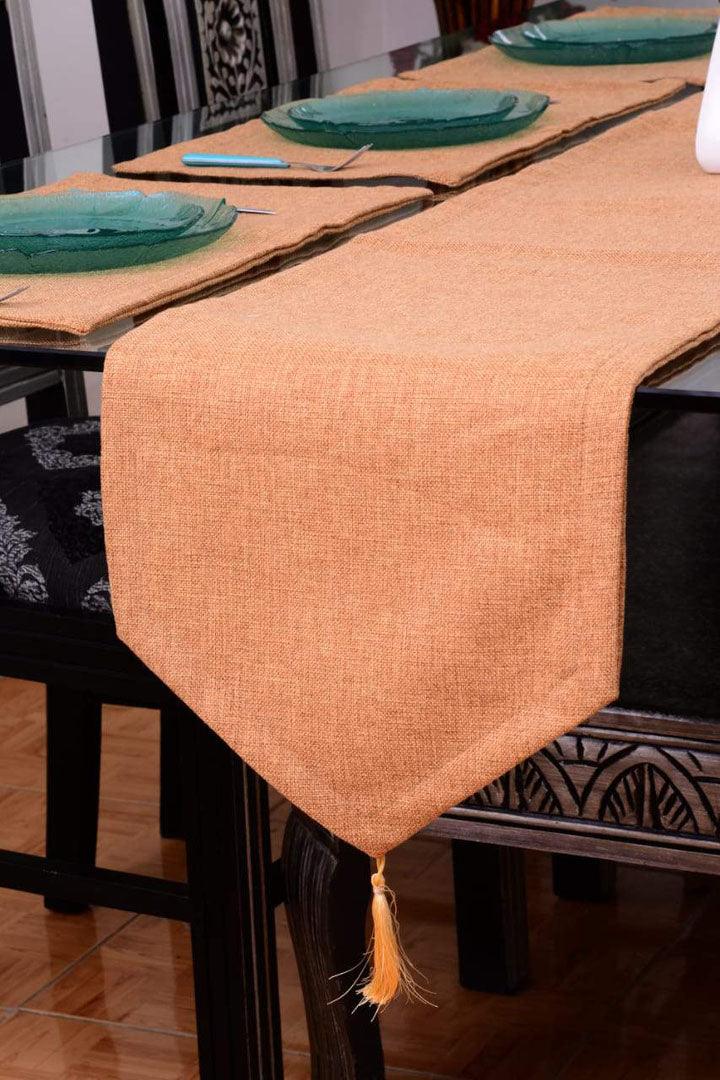 7 pcs Jutte Camel Table Runner Set With Place Mats - 92Bedding