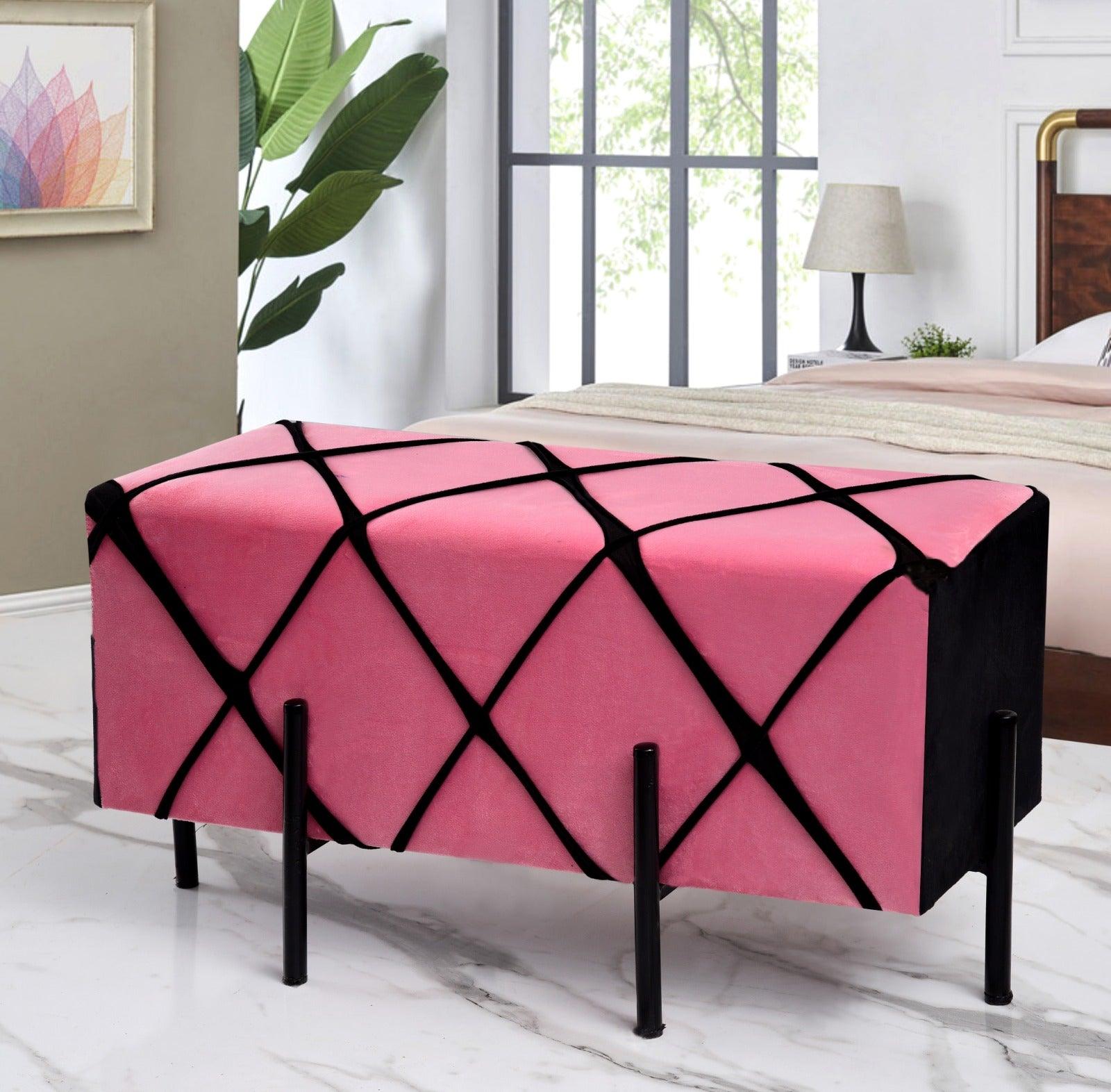 2 Seater Luxury Velvet Stool With Steel Stand -1155 - 92Bedding