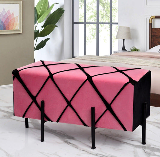 2 Seater Luxury Velvet Stool With Steel Stand -1155 - 92Bedding