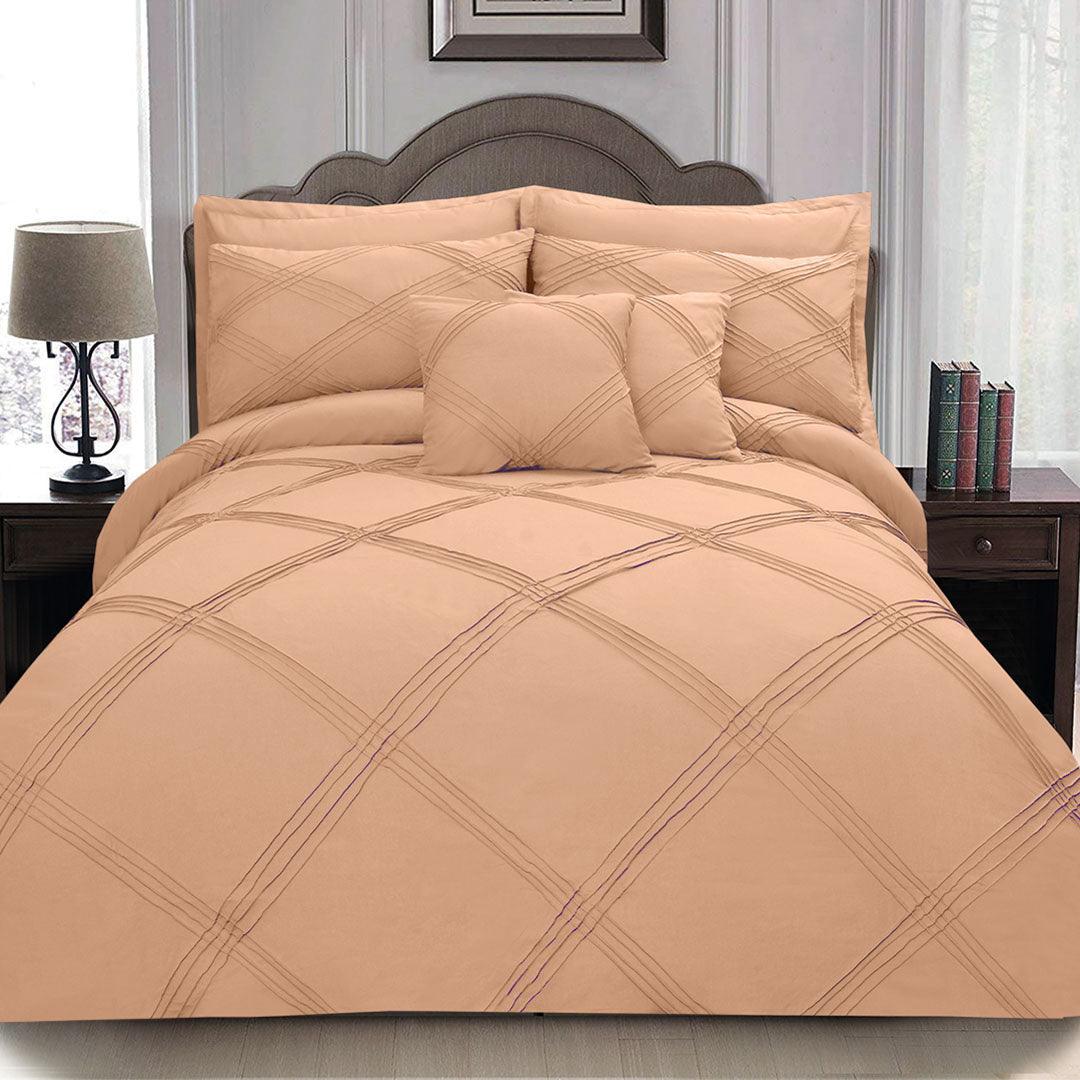8 pcs 3 Row Cross Pleated Duvet Set - Peach - 92Bedding