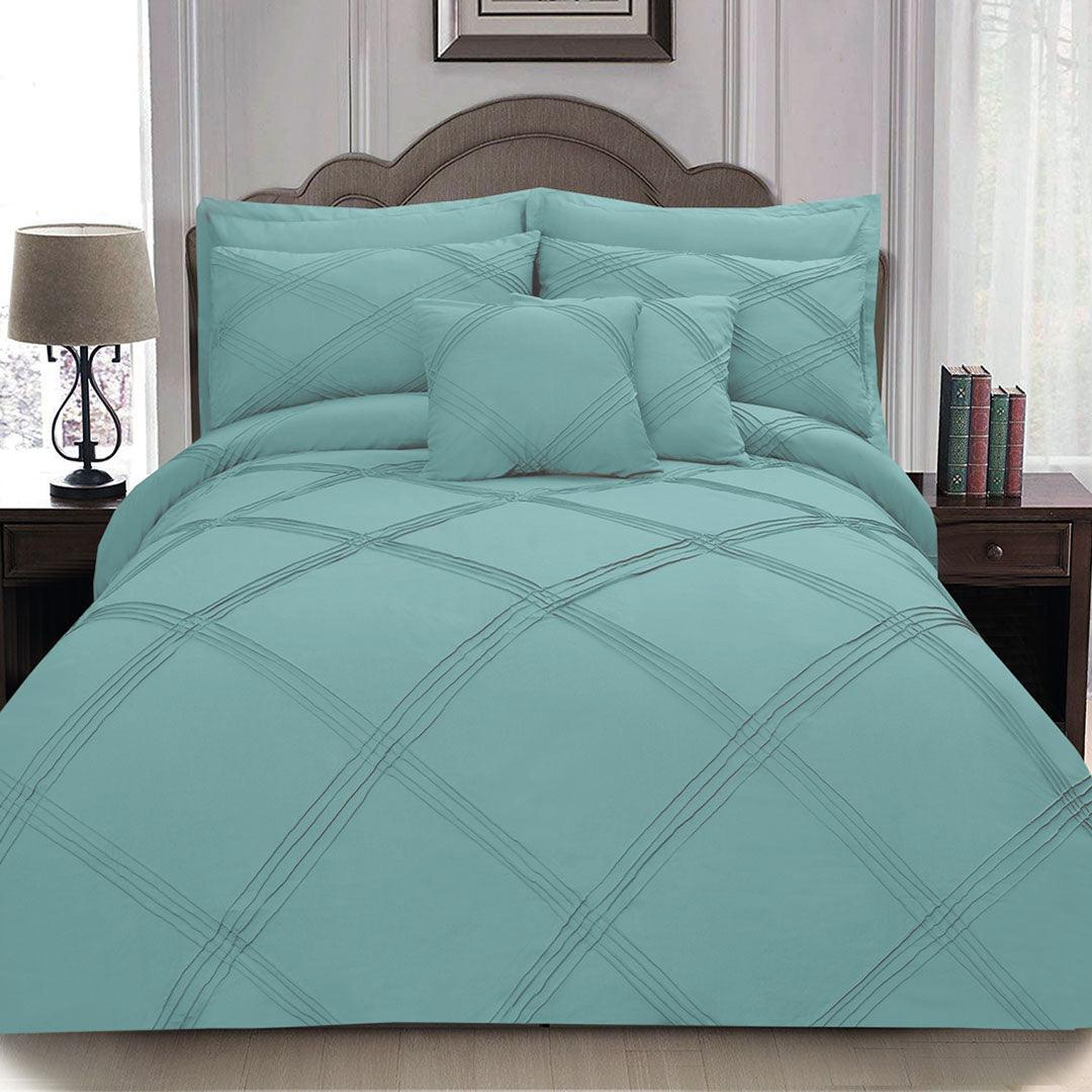 8 pcs 3 Row Cross Pleated Duvet Set - Sea Green - 92Bedding