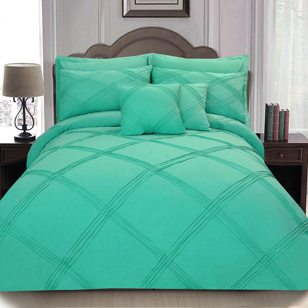 8 pcs 3 Row Cross Pleated Duvet Set - Teal - 92Bedding