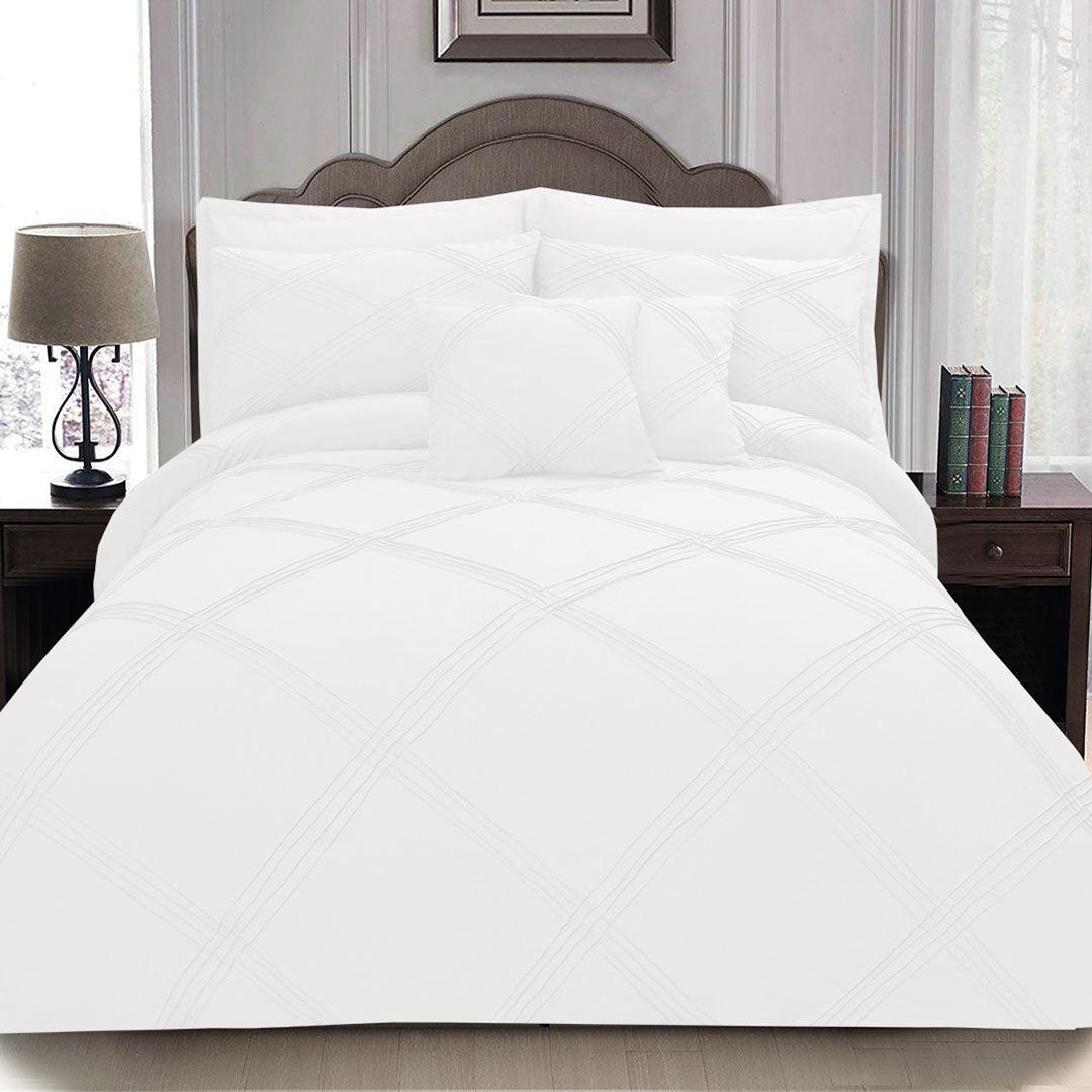 8 pcs 3 Row Cross Pleated Duvet Set - White - 92Bedding