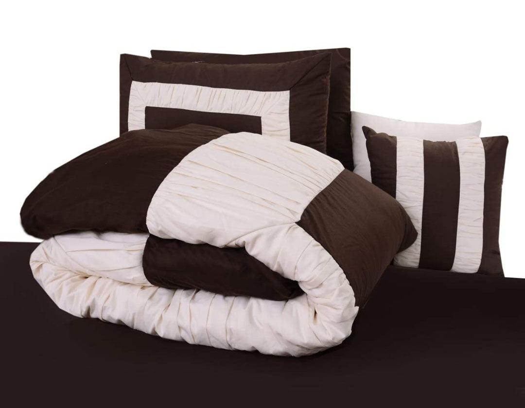 8 Pcs Chocolate & Cream Ruffled Duvet Set - 92Bedding