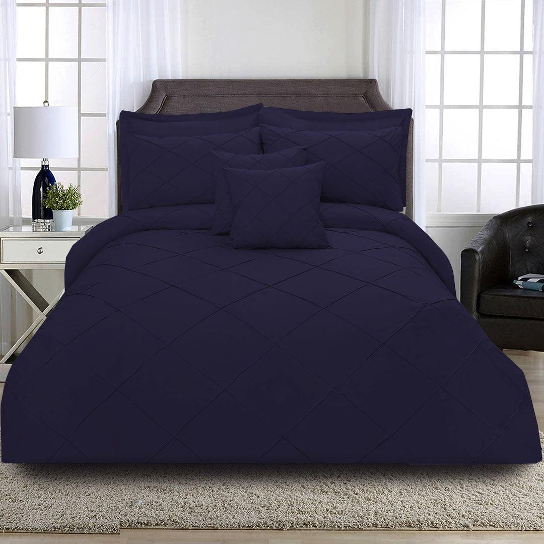 8 Pcs Cross Pleated Duvet Set - Navy Blue - 92Bedding