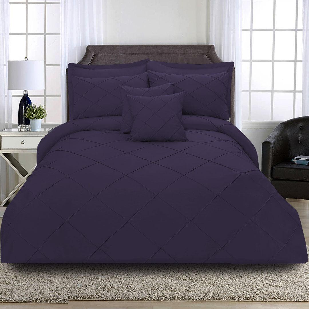 8 Pcs Cross Pleated Duvet Set - Purple - 92Bedding