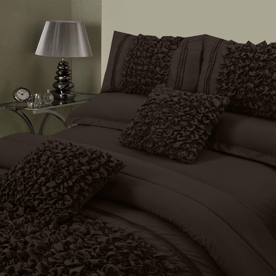 8 Pcs Embellished Comforter Set - Chocolate - 92Bedding