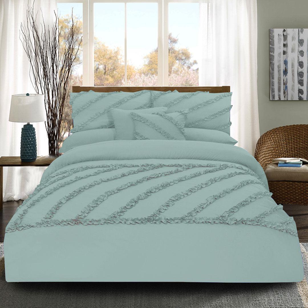 8 Pcs Frilly Comforter Set - Sea Green - 92Bedding