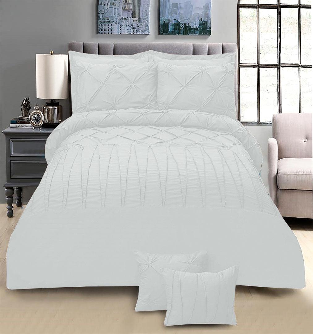 8 Pcs Pintuck & Cross Pleated Duvet Set - White - 92Bedding
