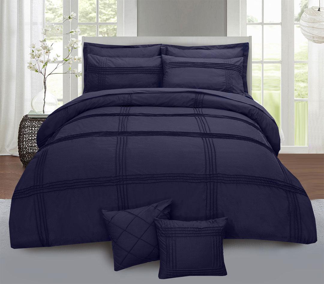 8 Pcs Pleated Duvet Set - Navy Blue - 92Bedding