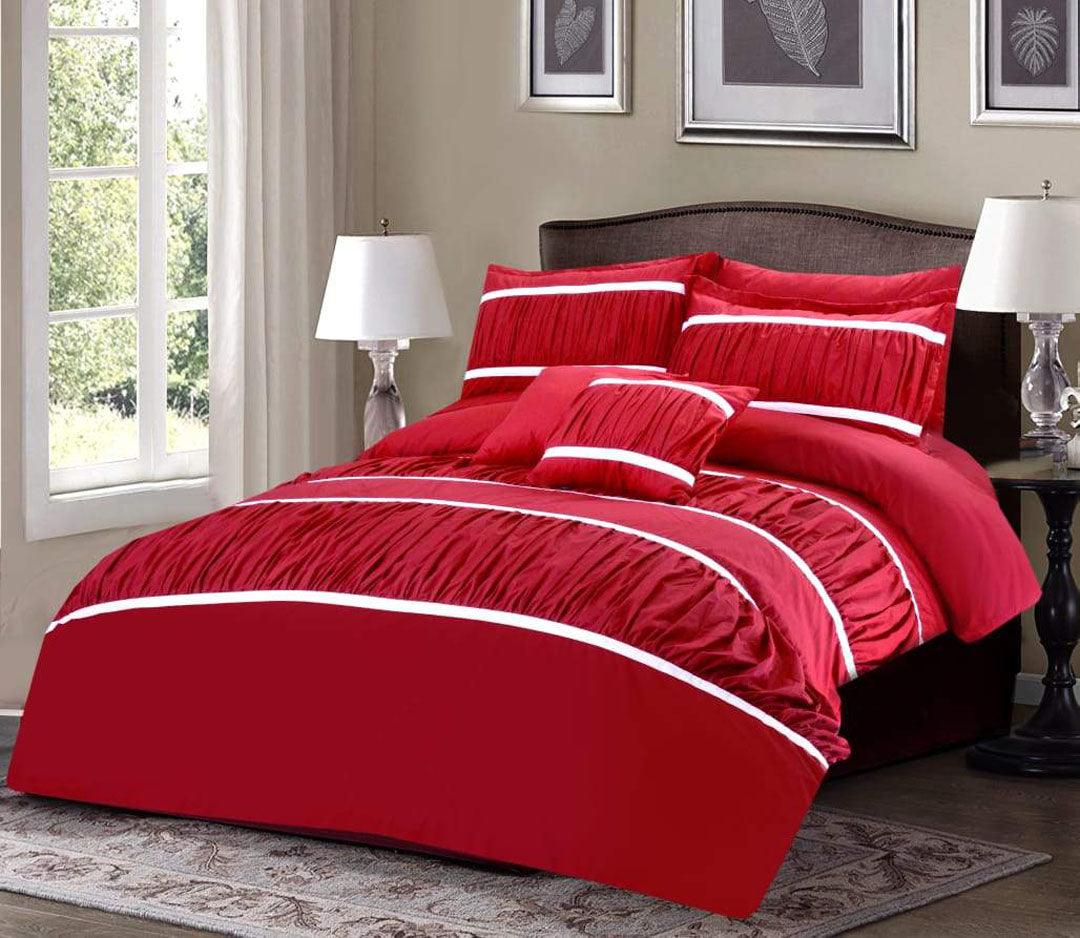 8 Pcs Red & White Ruffled Duvet Set - 92Bedding