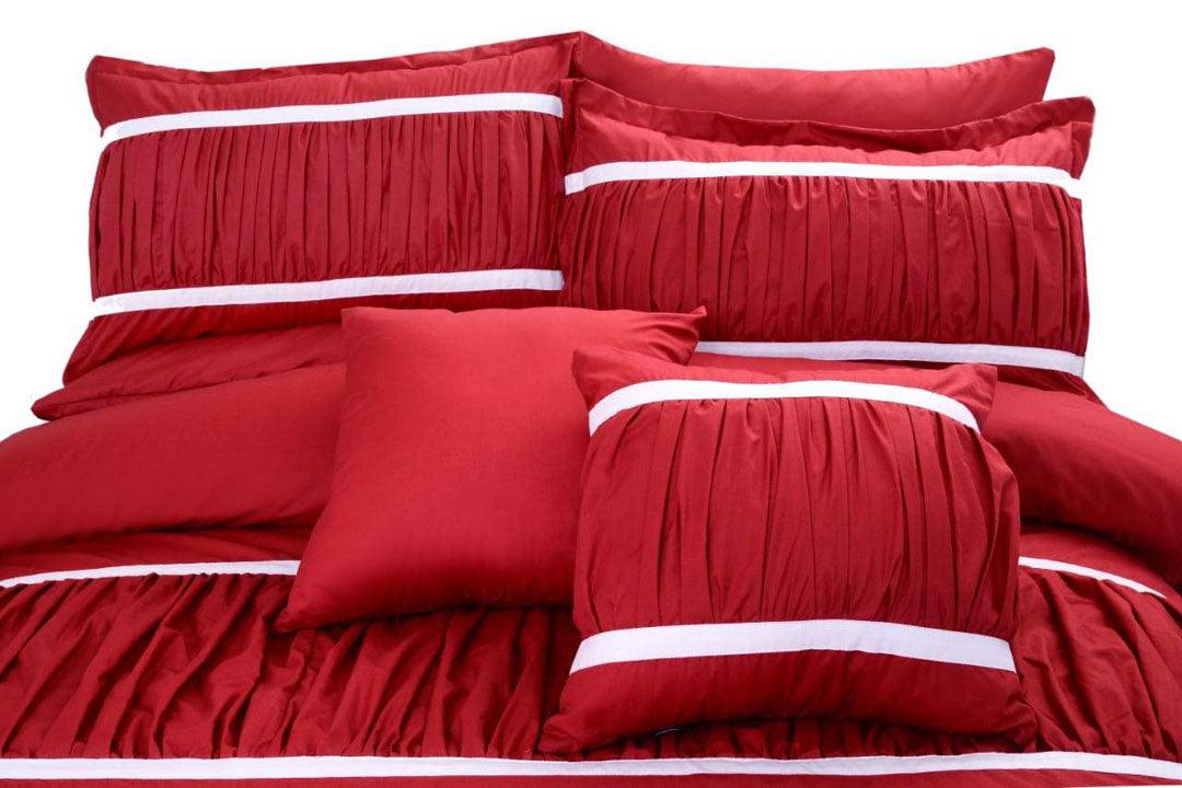 8 Pcs Red & White Ruffled Duvet Set - 92Bedding