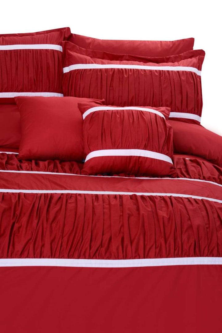 8 Pcs Red & White Ruffled Duvet Set - 92Bedding