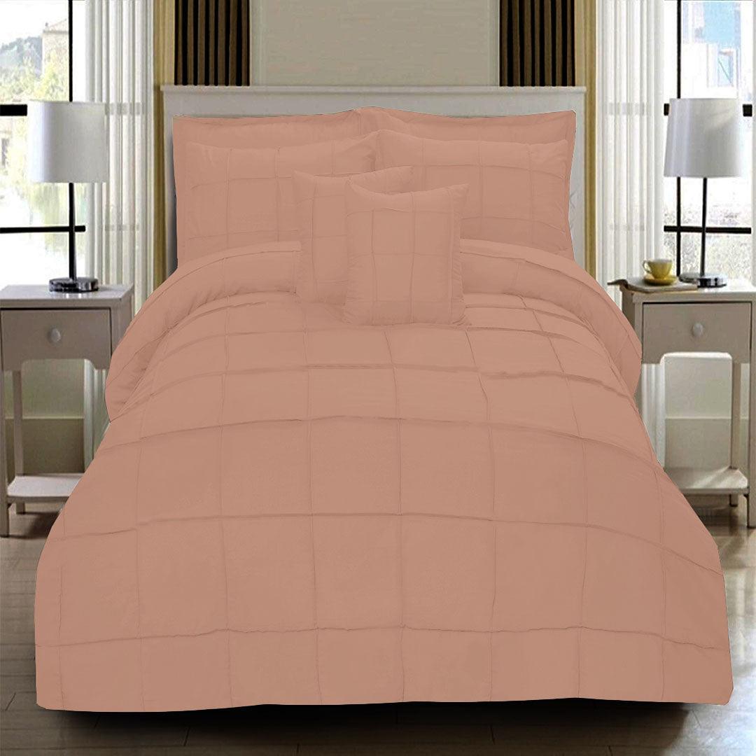 8 Pcs Square Pleated Duvet Set - Light Peach - 92Bedding
