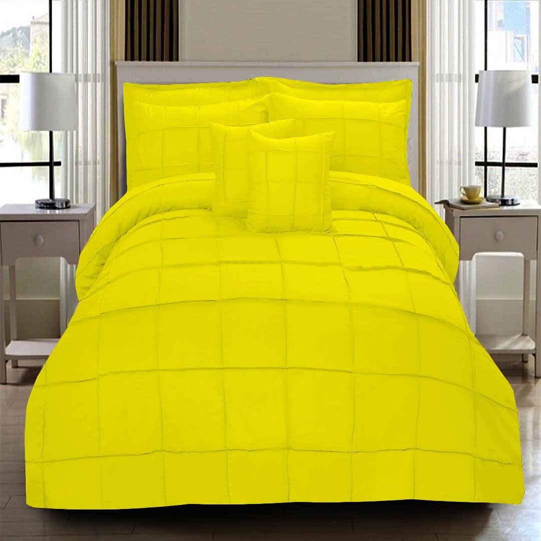 8 Pcs Square Pleated Duvet Set - Yellow - 92Bedding
