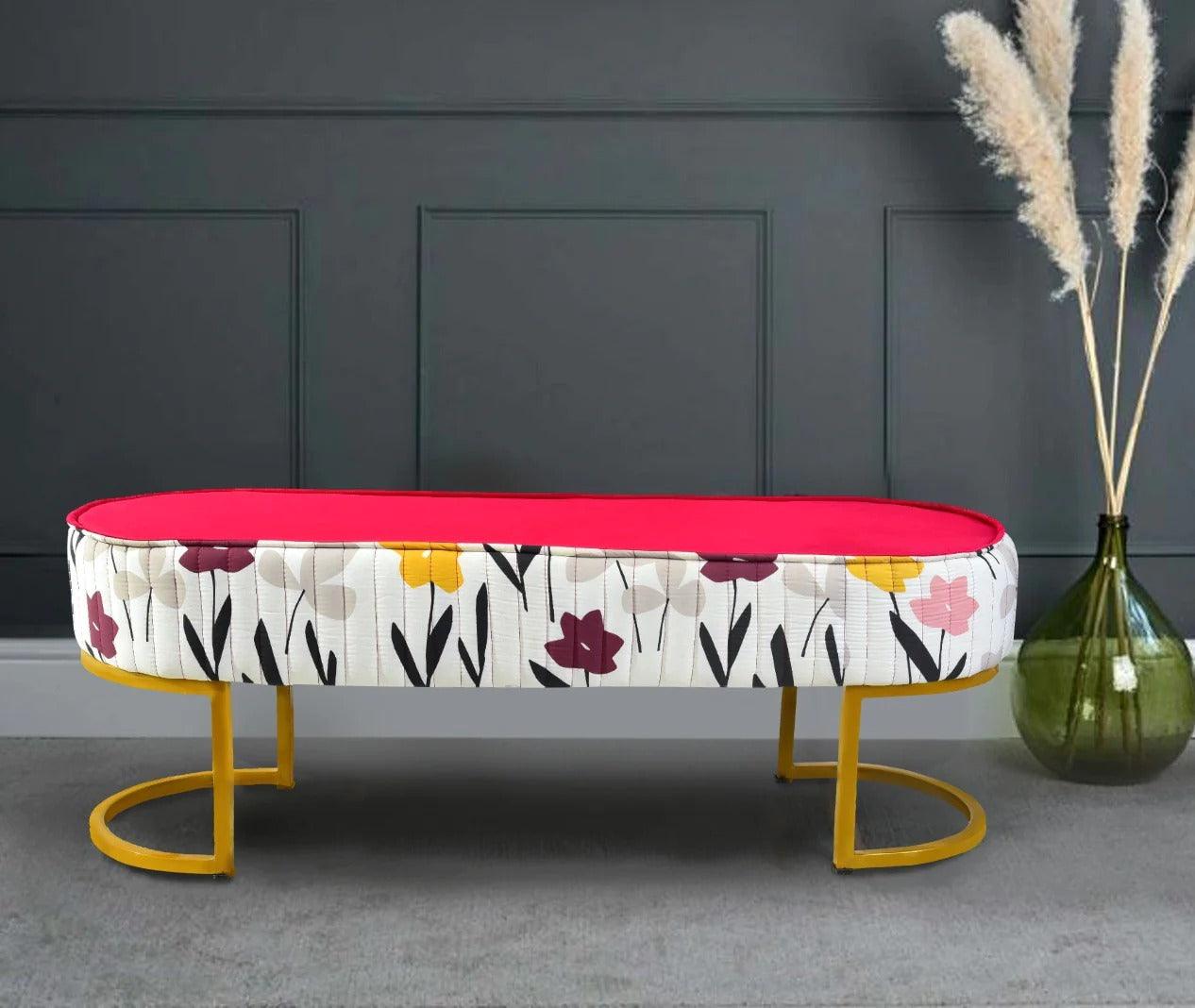 Luxury Wooden stool 3 Seater Printed With Steel Stand -1175 - 92Bedding