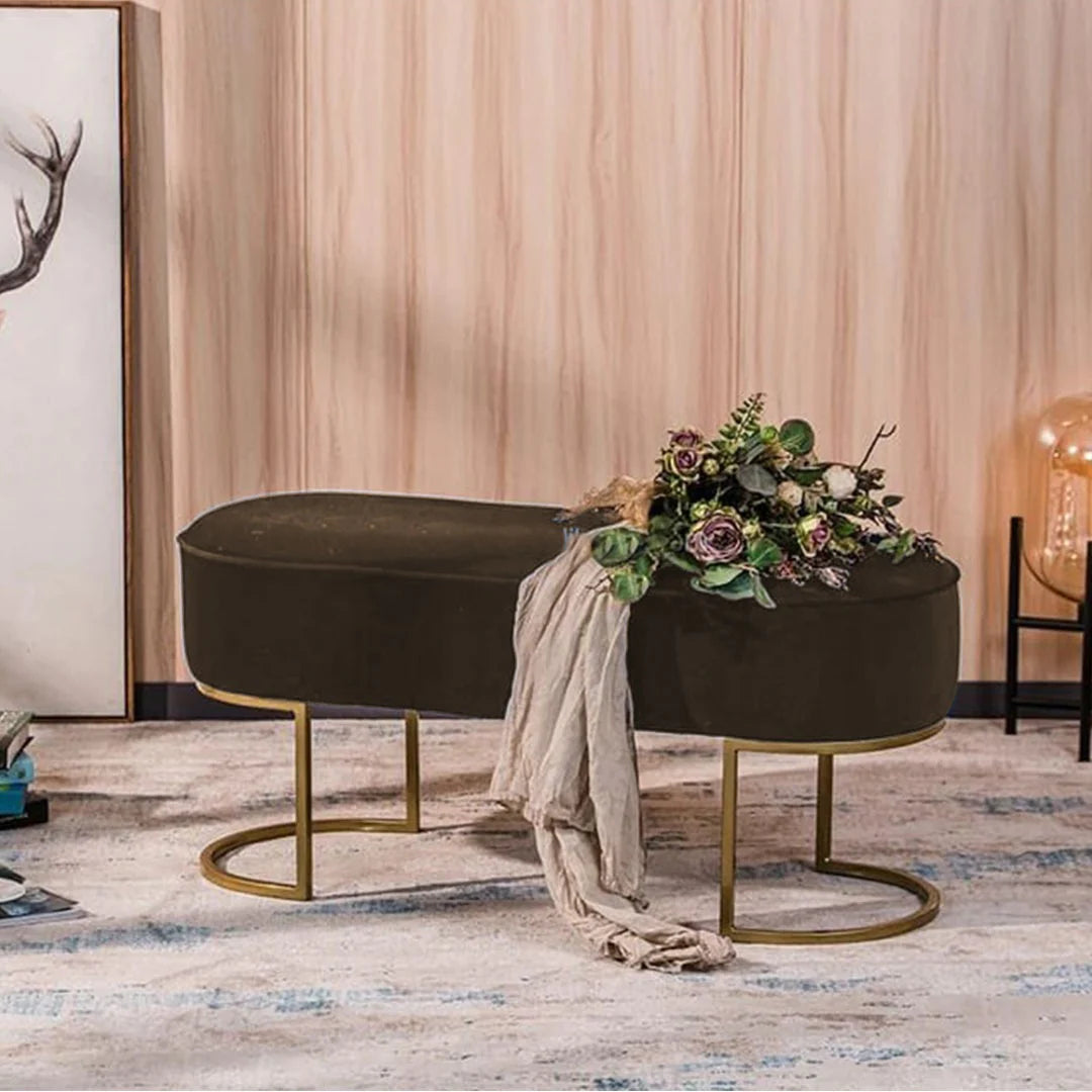 3 Seater Luxury Velvet Stool With Golden Steel Stand -1128 - 92Bedding