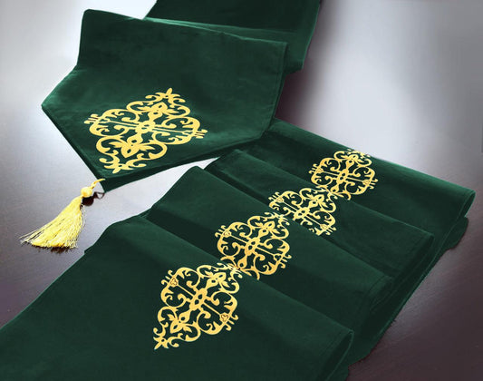5 Pc's Velvet Embroidered Table Runner Set -114 - 92Bedding