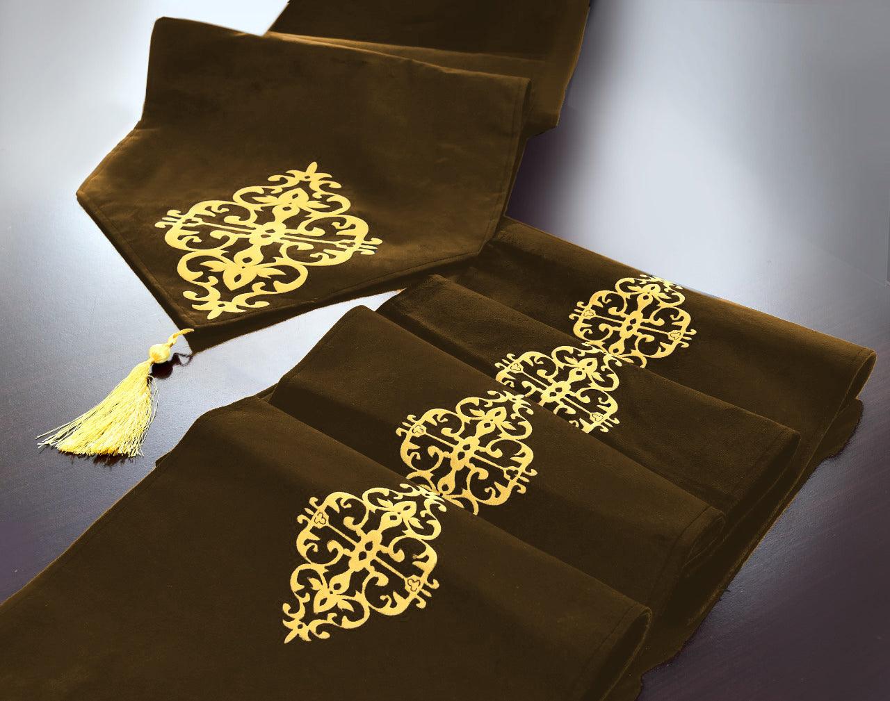 5 Pc's Velvet Embroidered Table Runner Set -116 - 92Bedding