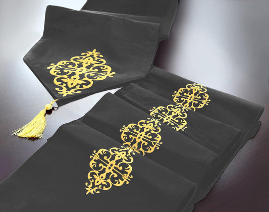 5 Pc's Velvet Embroidered Table Runner Set -117 - 92Bedding