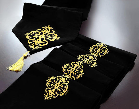 5 Pc's Velvet Embroidered Table Runner Set -118 - 92Bedding