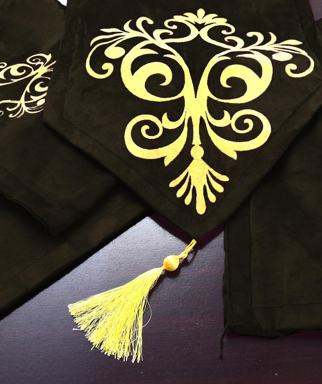 5 Pc's Velvet Embroidered Table Runner Set -111 - 92Bedding